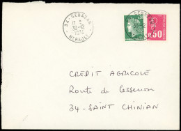 Let LETTRES DU XXe SIECLE - N°1665 FAUX Pour Servir Et N°1611 Obl. CEBAZAN 30/12/74 S. Env., TB - Storia Postale