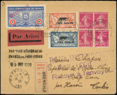 Let LETTRES DU XXe SIECLE - PA 1 Et 2, 2f. Et 5f. + Postes N°191 Et 196 (3) Obl. POSTE AERIENNE FRANCE INDOCHINE 19/2/29 - 1927-1959 Cartas & Documentos