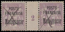 MADAGASCAR 22 : 5f. Violet, PAIRE Mill.2 Annulée à La Plume (2 Fois), TB - Sonstige & Ohne Zuordnung
