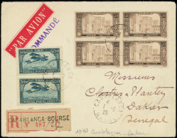 Let MAROC 75 BLOC De 4 Et PA 3 (2) Obl. CASABLANCA 1/6/25 S. Env. Rec. Par Avion, 1er Vol Casablanca-Dakar, Arr. 3/6, TB - Autres & Non Classés