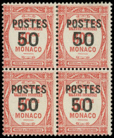 ** MONACO 147a : 50 Sur 60c. Rouge, PETIT 0 Dans Un BLOC De 4, 2 Ex. Normaux * Dont Un Pelurage, RR, TB. Br - Nuevos