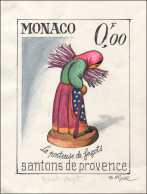 MONACO 1744 : Santons De Provence, La Porteuse De Fagot, Avant Projet à La Gouache Signé B. Minne, TB - Used Stamps