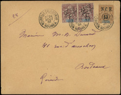 Let NOUVELLE CALEDONIE 55 Et 56 : 5 Sur 4c. PAIRE 1 Angle Arrondi Et 15 S. 30c. Obl. NOUMEA 24/8/01 S. Env., Arr. Bordea - Lettres & Documents