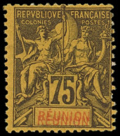 * REUNION 43a : 75c. Violet Noir Sur Jaune, DOUBLE REUNION, TB. Br - Sonstige & Ohne Zuordnung