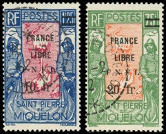 SAINT PIERRE ET MIQUELON 289/90 : 10f. S. 1f25 Et 20f. S. 75c., FRANCE LIBRE F.N.F.L., Obl., TB - Used Stamps