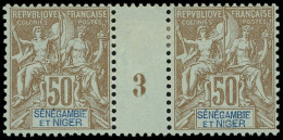 * SENEGAMBIE ET NIGER 11 : 50c. Bistre Sur Azuré, PAIRE Mill.3, Pelurage Sur Intervalle, Sinon TB - Unused Stamps