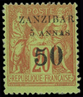 * ZANZIBAR 15 : 5a. Et 50 Sur 20c. Brique Sur Vert, TB. Br - Unused Stamps