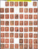 GRANDE BRETAGNE 26 : 1p. Rouge Carminé, 233 Ex. Obl., N° De Planches Divers, TB - Used Stamps