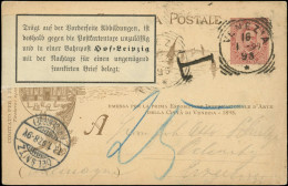 Let ITALIE 34 : CP Entier 10c. Carmin Obl. VENEZIA 16/1/97, Arr. OELNITZ, Repiquage Au Recto Non Conforme Et Donc TAXATI - Poststempel