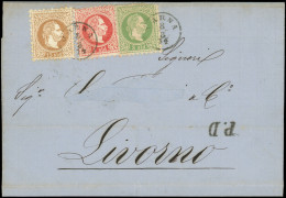 Let LEVANT Bureaux Autrichiens 2, 3 Et 5 Obl. VARNA S. LSC, Affr. TRICOLORE Pour LIVOURNE D'Août 1874, TB - Levante-Marken