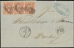 Let LUXEMBOURG 2 : 1s. Brun-rouge, BANDE De 3 Obl. Barres S. LAC, Càd LA ROCHETTE 23/5/57, Cachet PD Encadré, Au Verso C - 1852 William III