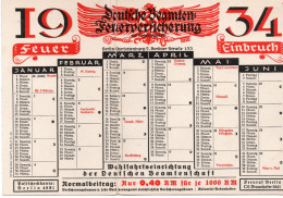 Deutsche Beamten Feuerversicherung 1934  - 21 X 14,5 Cm. - Formato Piccolo : 1921-40