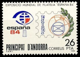 Andorra 1984 Edifil 178 Sello ** Exposicion Mundial De Filatelia España'84 Logotipos FIP Michel 174 Yvert 166 Principat - Nuevos