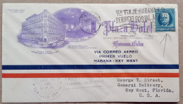 CUBA 1927, FIRST FLIGHT, ADVERTISING COVER USED TO USA, PLAZA HOTEL, KEY WEST NO DATE CANCEL, IMPERFORATE STAMP, HABANA - Other & Unclassified