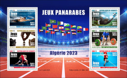 DJIBOUTI 2023 M/S 6V PANARAB GAMES JEUX PANARABES - FOOTBALL WEIGHTLIFTING BADMINTON SWIMMING WRESTLING CHESS ECHECS MNH - Bádminton