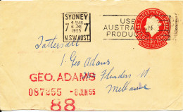 Australia Postal Stationery Cover Sent To Melbourne Sydney 6-6-1955 - Postal Stationery