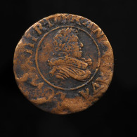 Louis XIII, Fautée Décentrée (Off-center Strike) Double Tournois (Type 9), 1632, D-Lyon, Cuivre (Copper),TB+ (VF) - 1610-1643 Luis XIII El Justo