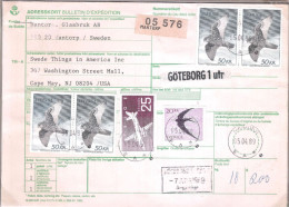 Falcon, Swallow, Parcel Receipt, Sweden To USA, 1985, Rare Uses, Condition As Per Scan LPS3 - Cartas & Documentos