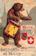 Ours Bear * CPA Illustrateur Gaufrée Embossed 1905 * Tambour * Bern Berne Suisse Schweiz - Beren