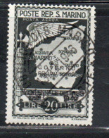 REPUBBLICA DI SAN MARINO 1943 GOVERNO PROVVISORIO POSTA AEREA AIR MAIL LIRE 20 USATO USED OBLITERE' - Gebraucht