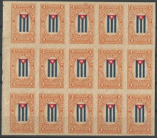 Cuba 1896. CUBA LIBRA. MNH BLOCK OF 15 IMPERFORATED STAMPS. CORREO MAMBÍ. REBEL STAMPS. ERROR. VERY SCARCE. - Non Dentellati, Prove E Varietà