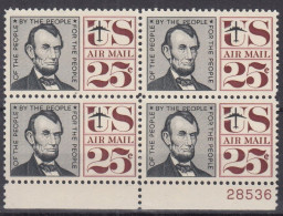 SALE !! 50 % OFF !! ⁕ USA 1960 ⁕ Air Mail, Abraham Lincoln 25c. ⁕ MNH Plate Block Of 4 - Ongebruikt