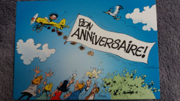 CPM BANDE DESSINEE BD GASTON LAGAFFE FRANQUIN MARSU DALIX C 10 7 1997 BON ANNIVERSAIRE AVION MOUETTE CHAMPAGNE - Fumetti