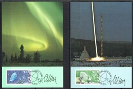 Martin Mörck. Sweden 1984. 1st Swedish Satelliteproject VIKING. Michel 1305 - 1306. Maxi Cards. Signed. - Maximum Cards & Covers