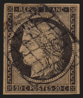 N°3c, Cérès 1849, 20c GRIS-NOIR, Oblitéré Grille Noire - TB D'ASPECT - 1849-1850 Ceres