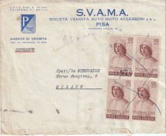 5/12/1957 - Espresso Da SVAMA Auto Moto E Accessori Pisa Per Milano - Affr. Quartina 25L Filippino Lippi ANNULLO A MANO - Eilpost/Rohrpost