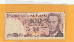 NARODOWY BANK POLSKI . 100 ZLOTYCH .  1-12-1988 .  N° RC 2165555 .  2 SCANNES - Pologne