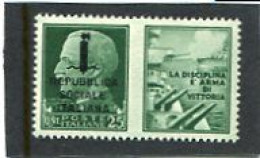 ITALY/ITALIA - 1944  25c  PROPAGANDA  DISCIPLINA  MINT NH - War Propaganda