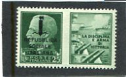 ITALY/ITALIA - 1944  25c  PROPAGANDA  DISCIPLINA  MINT NH - Propaganda Di Guerra