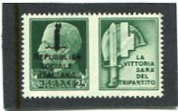 ITALY/ITALIA - 1944  25c  PROPAGANDA  LA VITTORIA  MINT NH - Kriegspropaganda