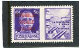 ITALY/ITALIA - 1944  50c  PROPAGANDA  DISCIPLINA  MINT NH - Kriegspropaganda