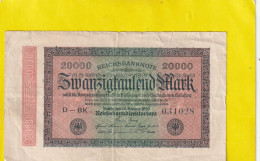 REICHSBANKNOTE .  20.000 MARK  .  20-2-1923 .  N°  D- BK  031028   .  2 SCANNES - 20.000 Mark