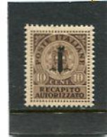 ITALY/ITALIA - 1944  10c  SERVICE  OVERPRINTED  MINT NH - Altri & Non Classificati