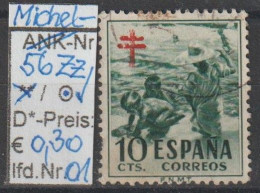 1951 - SPANIEN - FM/DM/Zz "Kampf Gg. D. Tbc - Kinder ...." 10 C Dkl'grün/rot - O  Gestempelt - S.Scan (Zz 56o 01-06 Esp) - Fiscaux-postaux
