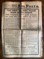 1938, NOVEMBER 10th / SON POSTA "LATEST NEWS" NEWSPAPER | DESEDENCE OF MUSTAFA KEMAL ATATURK - TURKIYE'S FOUNDING FATHER - People