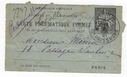 PARIS 47  50c Chaplain Carte Lettre Pneumatique  Yv 2563 Ob 17 3 1901 Dest Cécile - Pneumatici