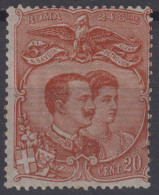 REGNO 1896 NOZZE 20 CENTESIMI NON EMESSO G.O MLH* CERT. COLLA TRACCIA LIEVISSIMA - Neufs