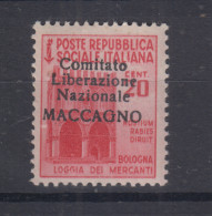 C.L.N MACCAGNO 1945 20 CENTESIMI N.11 NON EMESSO G.I MNH** - Centraal Comité Van Het Nationaal Verzet (CLN)