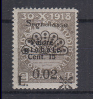 FIUME 1921 SEGNATASSE 0,02 SU 15 C. VARIETA' N.25b G.O MH* CENTRATO - Fiume & Kupa