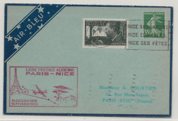 AIR BLEU 1938 France Inauguration Ligne Postale Aérienne PARIS NICE Aff MERMOZ 30c Semeuse PAR AVION - Erst- U. Sonderflugbriefe