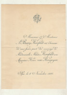 Faire Part De Mariage Barry Herrfeldt Von Herigoyen à Spa En 1893 - Wedding