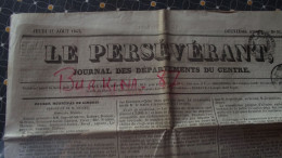 LE PERSEVERANT, Journal, 17 Aout 1843, Journal Des Départements Du Centre, Limoges - 1800 - 1849