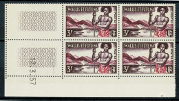 WALLIS Et FUTUNA Piroguier 3F   Bloc De 4 Coin Daté 12.3.57 ** MNH - Neufs