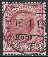 DODECANESE 1912 Stamps Of Italy With Black Overprint RODI 10 C Carmine Vl. 3 Used - Dodecaneso