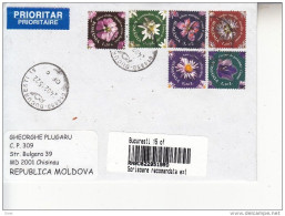 ROMANIA : WILD FLOWERS Set Of 6 Stamps On Registered Cover Circulated To MOLDOVA - Registered Shipping! - Used Stamps