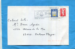 Lettre Avec Vignette Porte Timbre-F R M  Cad 1993 + Flamme Les Greta De PARIS - Briefe U. Dokumente
